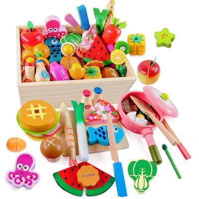 Mokugansha Wooden Play Magnetic Food Toys for Playing Food Sanitation Act Dřevěná hrací řezací sada sada 31 přírodních materiálů, typ, kuchyně,