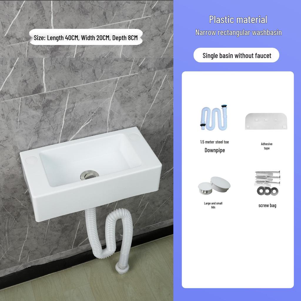 Compact Wall-Mounted Rectangular Washbasin for Small Spaces