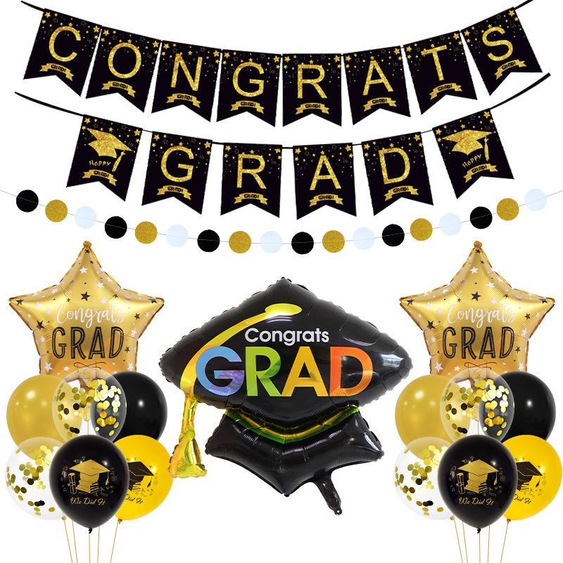 Graduation Ceremony Decoration Scholar Hat Certificate Trophy Graduation Season Theme Flag Birthday Balloon Set