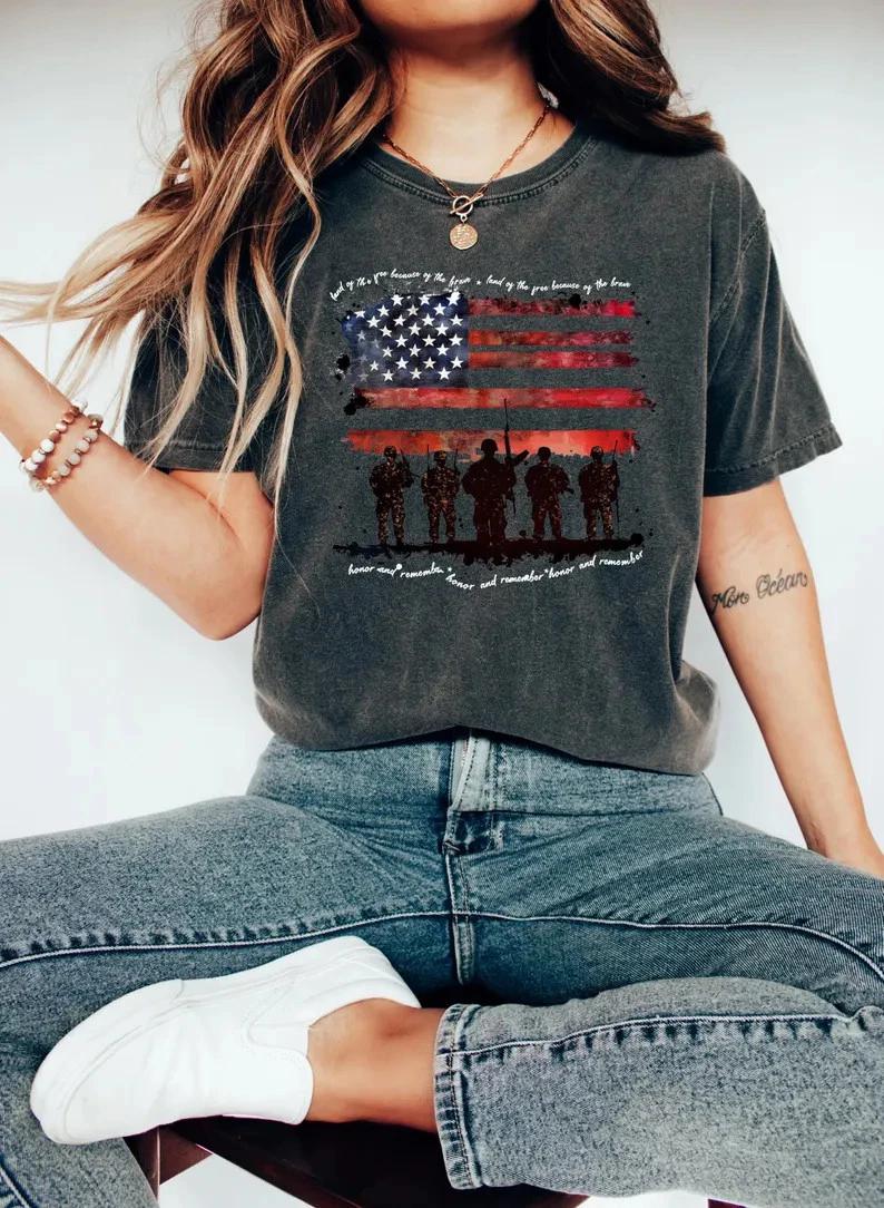 American Army T- Shirt Patriotic USA Flag 4th of July Gift Idea M