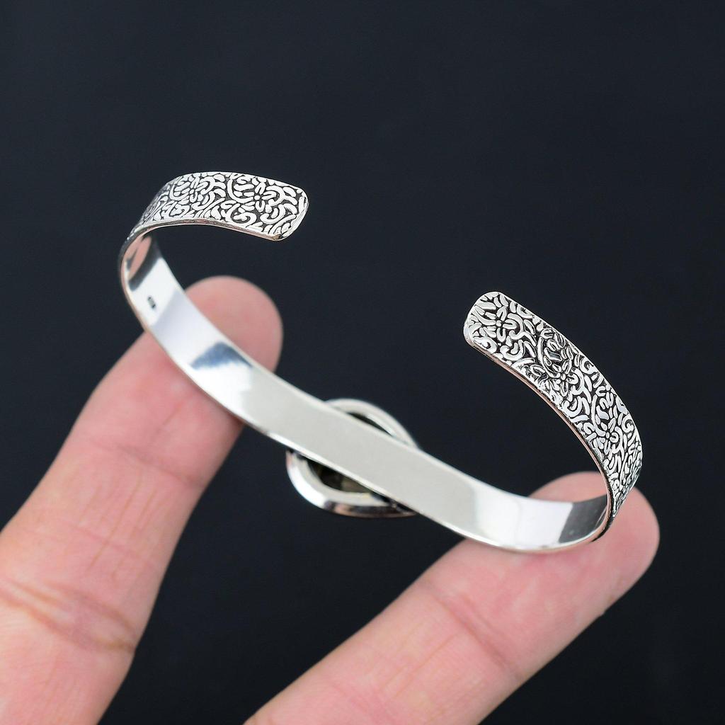 Halloween Deal 925 Silver Septarian Stone Root Chakra Art Deco Bangle Bracelet