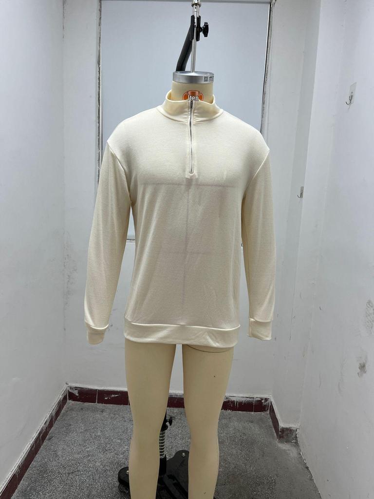 2023 Autumn Men's Long Sleeve V-Neck Wool Plush Polo Shirt