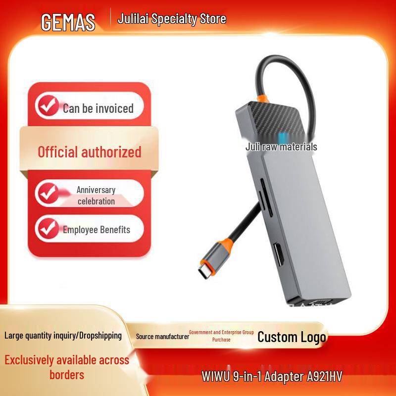 

WIWU Multi-Port Adapter: 3 USB, SD/TF, PD 100W, USB-C 3.0, 4K HDMI, VGA.