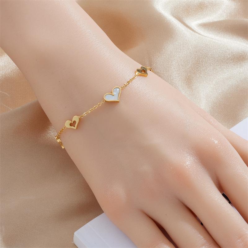 Gold Plated Heart Shell Bracelet, Dainty Open Solid Heart Charm Link Chain, Minimalist Everyday Jewelry for Women Gift