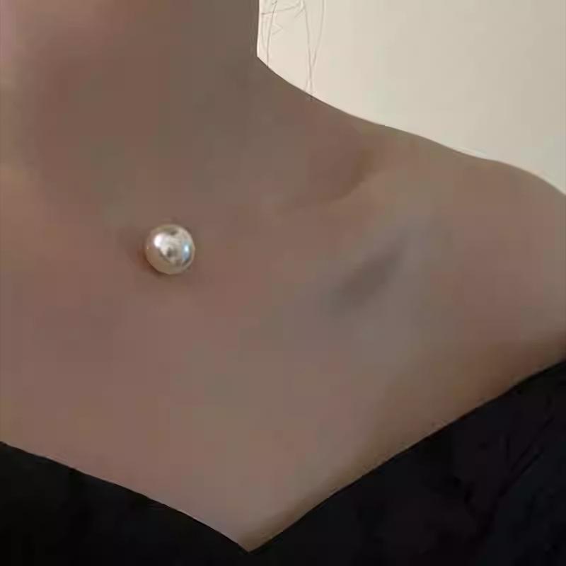 Titanium Steel Pearl Pendant Necklace Simple High-end Sense Versatile Collarbone Chain Fashion Niche Temperament Jewelry