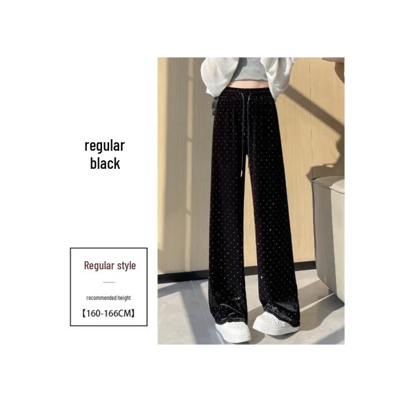 

Womens Starry Sky Gold Velvet Wide-Leg High-Waist Sweatpants, Autumn/Winter Small чёрный