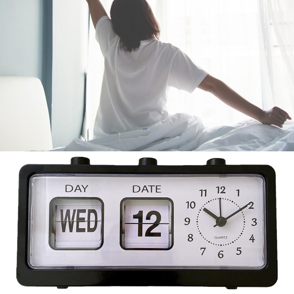 Desk Table Alarm Clock Manual Jump Calendar Desktop Alarm Clock for Study Room Office Black