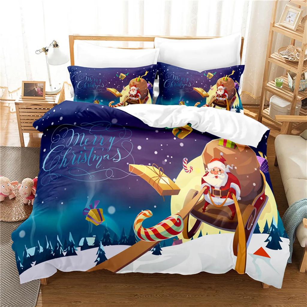 Christmas Elk Santa Claus Duvet Cover Celebrate Merry Christmas And Happy New Year For Kids Boys Girls Holiday Room Decor Gifts
