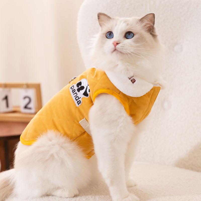 Thickened cat clothes autumn and winter warm lapel quilting cotton traction vest cotton clothes dog small and medium dog pet clothing