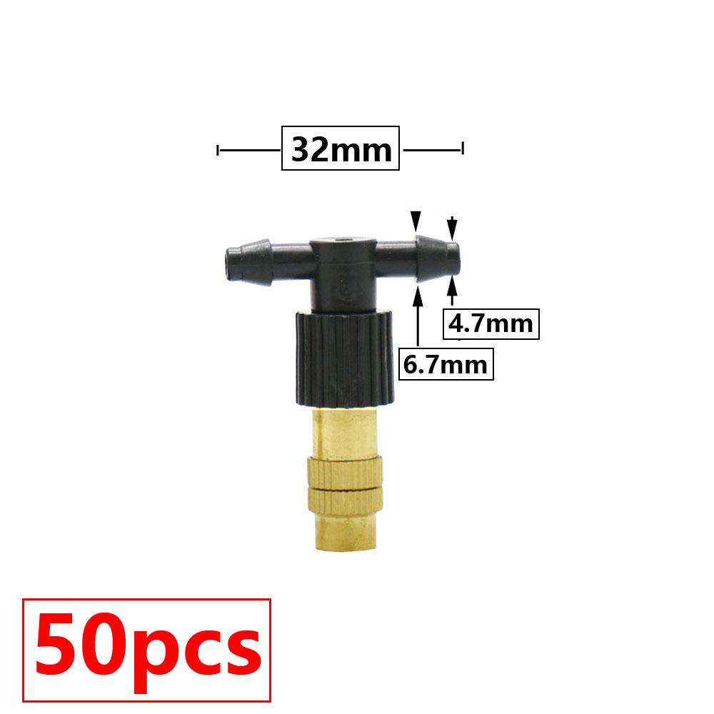 50pcs Adjustable Brass Misting Nozzle Copper Cooling Sprinkler 4/7mm Plastic Tee Barb Thread Connector For Garden Irrigation