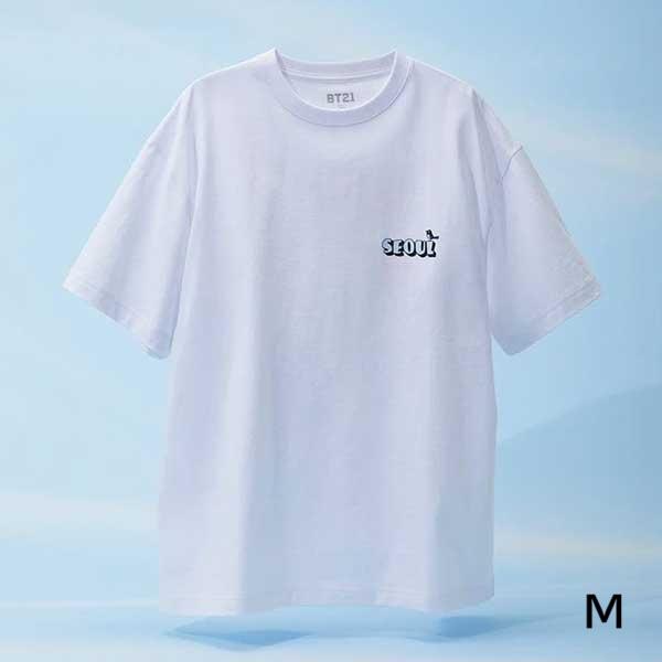 Официальная футболка с коротким рукавом BT21 WORLD VOYAGE (Белый черный) - Основной стиль путешествий M - White