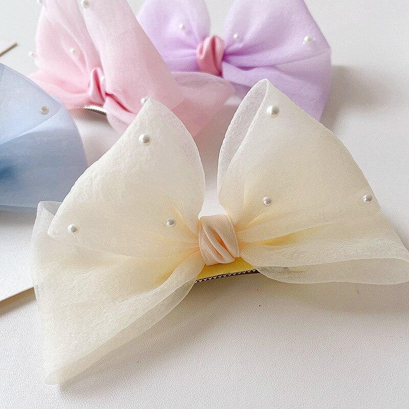 New Pearl Bow Hair Clips Gauze 3D Princess Sweet Barrettes for Children Headwear Girls Kids Hair Accessories