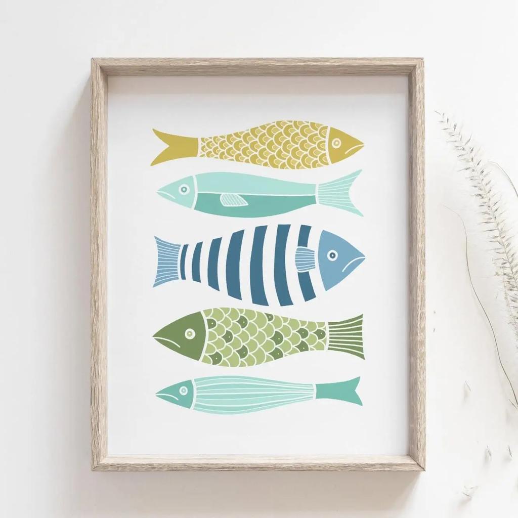 1pc Aesthetic Coastal Canvas Wall Art Seaside Beach Birds Fish House Decor Modern Ocean Waves Minimalist Print Vintage Poster