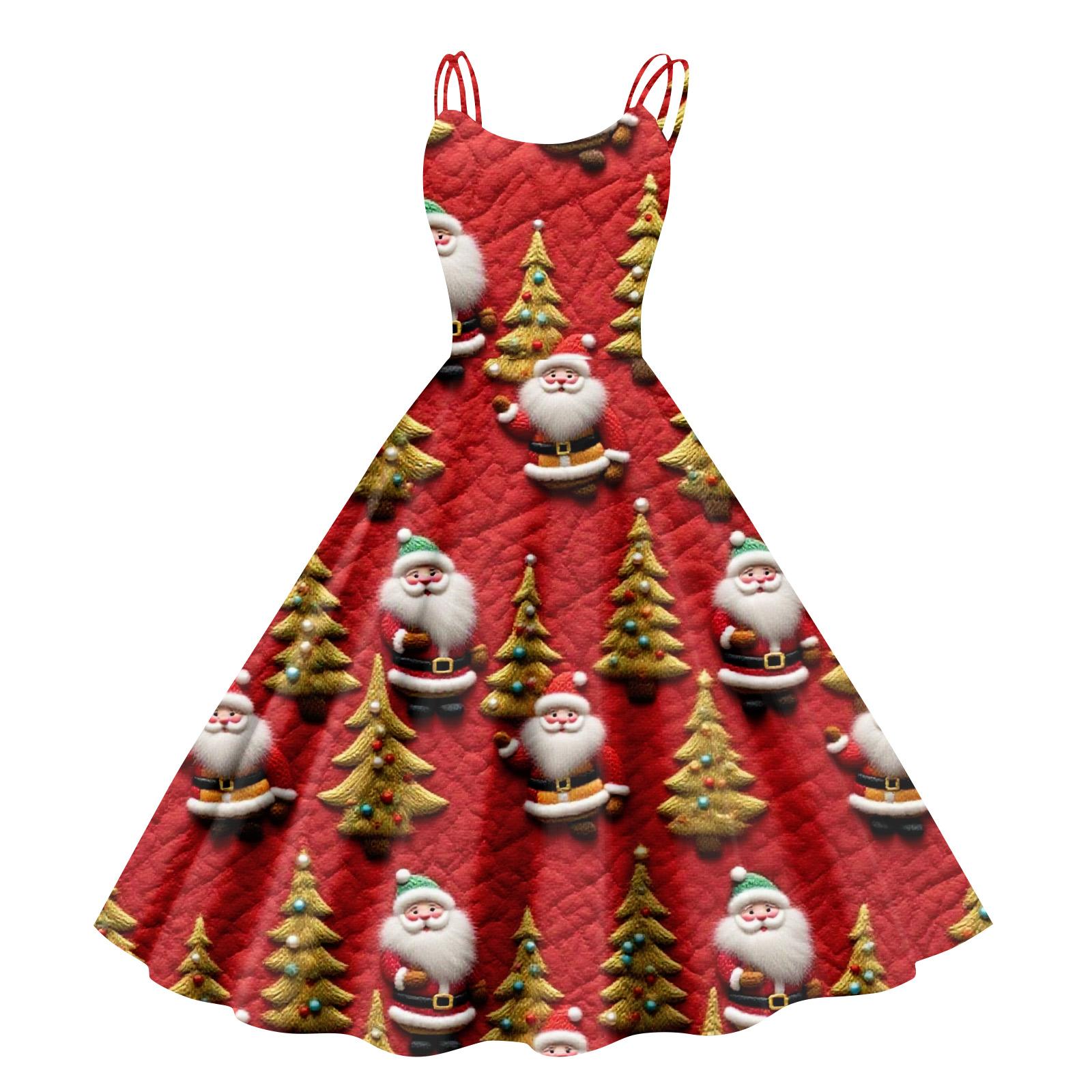 

Женское повседневное рождественское платье-сарафан в винтажном стиле с принтом XXL красный