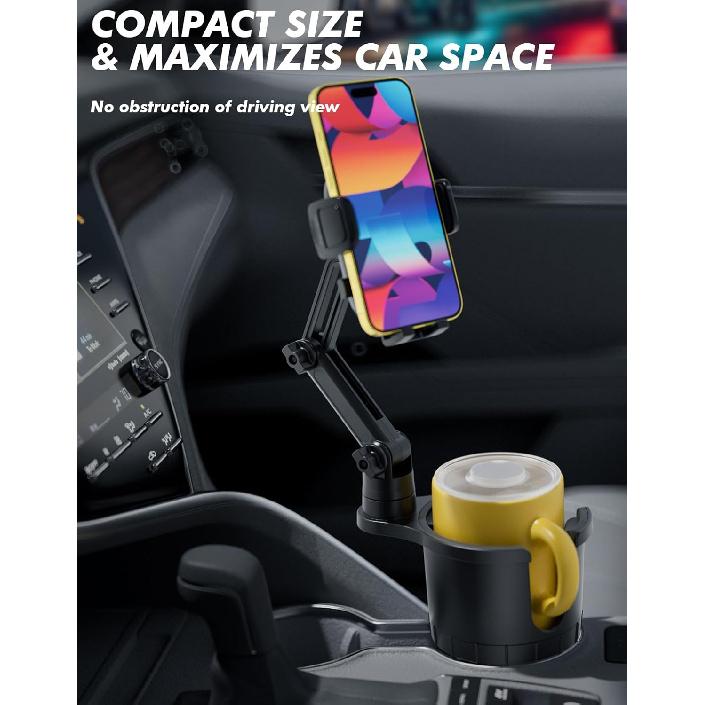 Cup Holder Phone Mount for Car, Phone Cup Holder for Car iPhone with Expandable Base, Compatible with iPhone Samsung All Phones (1 Pack)