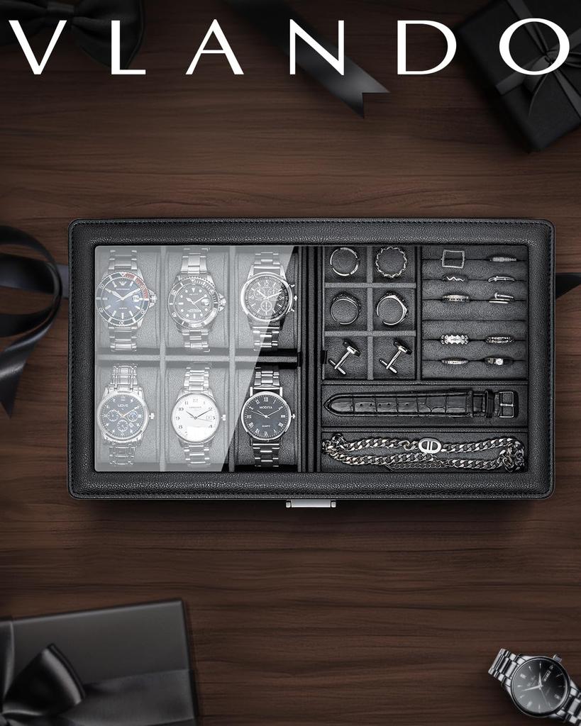 Vlando PU Uhrenetui zur Aufbewahrung Zubehör Geburtstagsgeschenk Männer, Box, Etui,