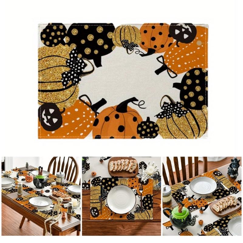 Eerie Pumpkin Designs Table Mats Halloween Pumpkin Table Runner Portable Placemat for a Eerie Dining Experience