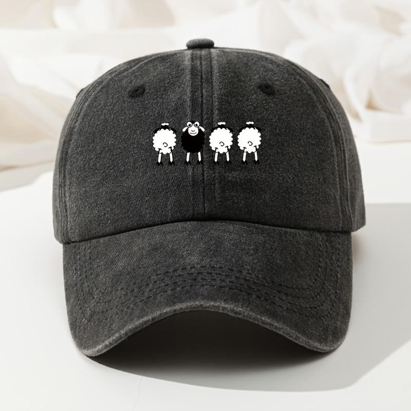 Cartoon Sheep Print Baseball Cap Retro Washed Casual Hat Adjustable High Quality Dad Truck Fishing Hat for Men and Women чёрный