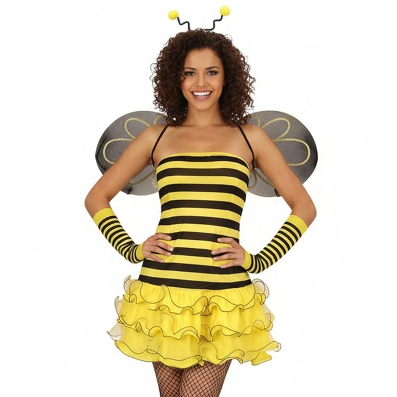 Bees Costume Accessories Set Bees Antenna Headband Tutus Dress Butterfly Wing Cosplay Halloween Costume for Adult Women