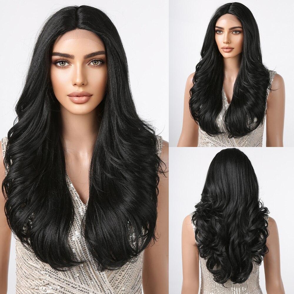 Alan Eaton Blonde Brown Ombre Synthetic Lace Front Wigs Long Curly 13x1 Lace Wig Women Natural Daily Fluffy Heat Resistant Fiber