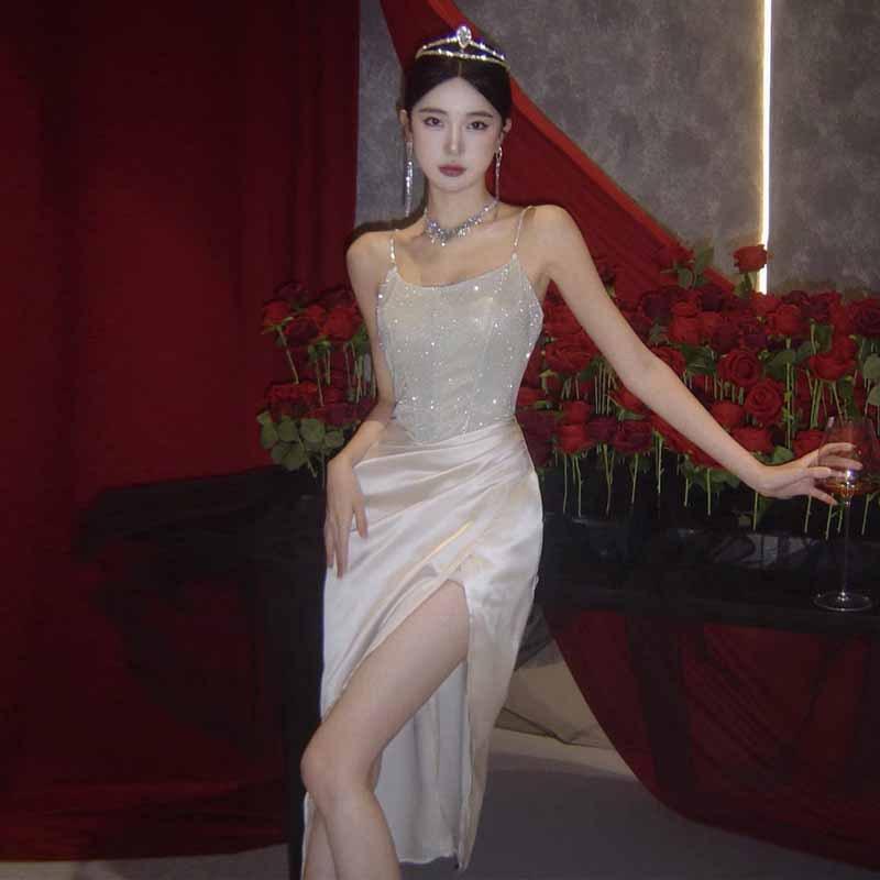 

Новое женское темпераментное платье в стиле светской львицы с блестками и разрезами на подтяжках L