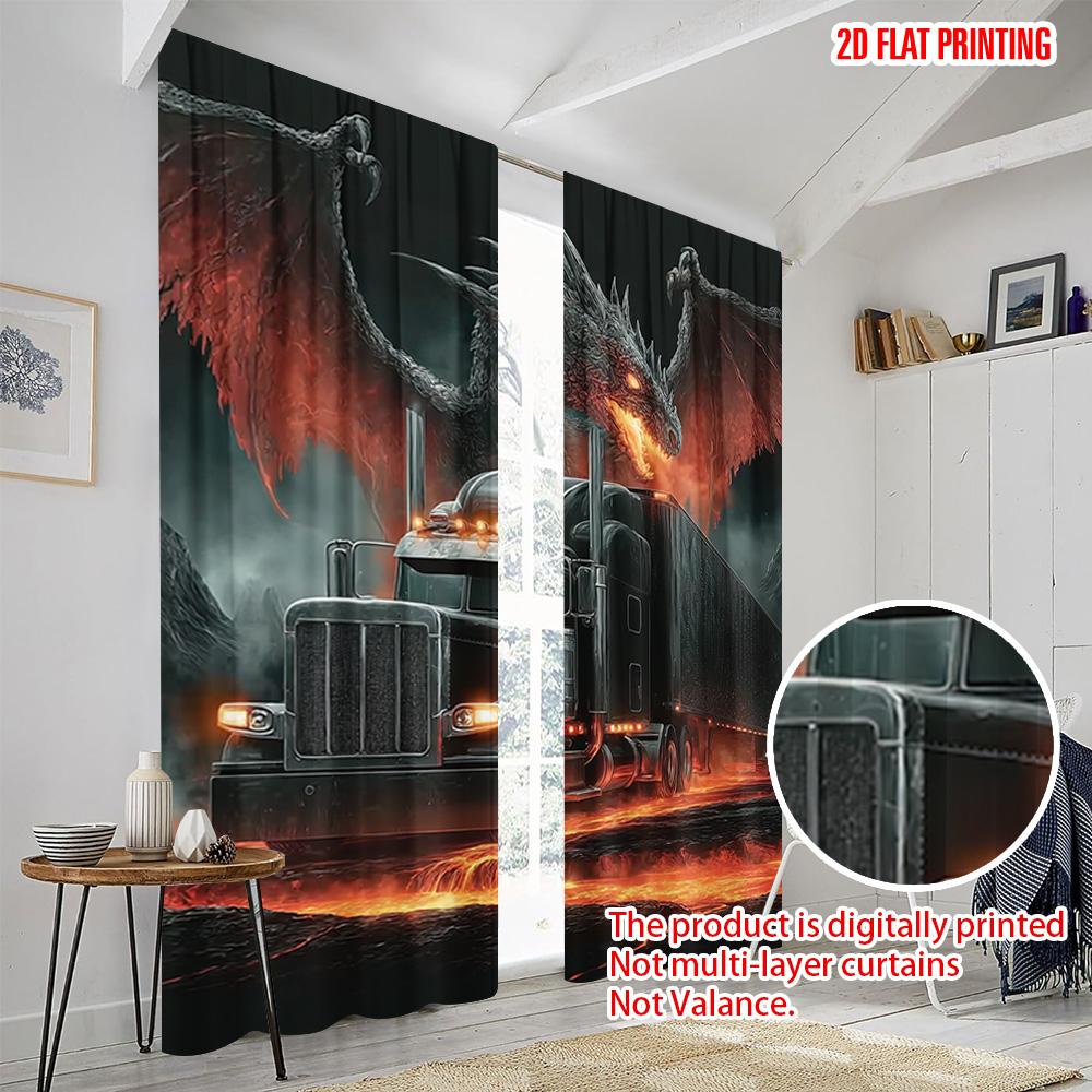 2pcs   Plane Printing Curtain Popular Demon Dragon and Car Versatile Fabric (without Rod) Room Decor Use for Living Room