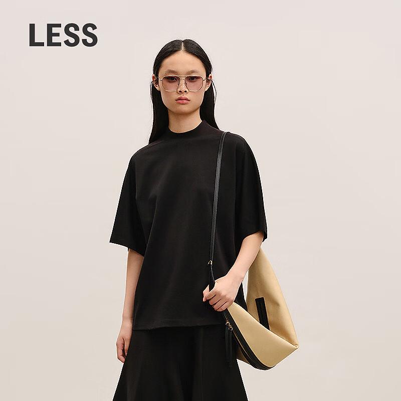 LESS Cotton Silk Blend Semi-High Neck Long T-shirt L