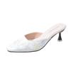 Fashion Slippers Women Summer Luxury Slides Female Shoes Low Cover Toe Flock Thin Heels Designer 2025 Sexy Rubber Basic Rome Fabric Flor
