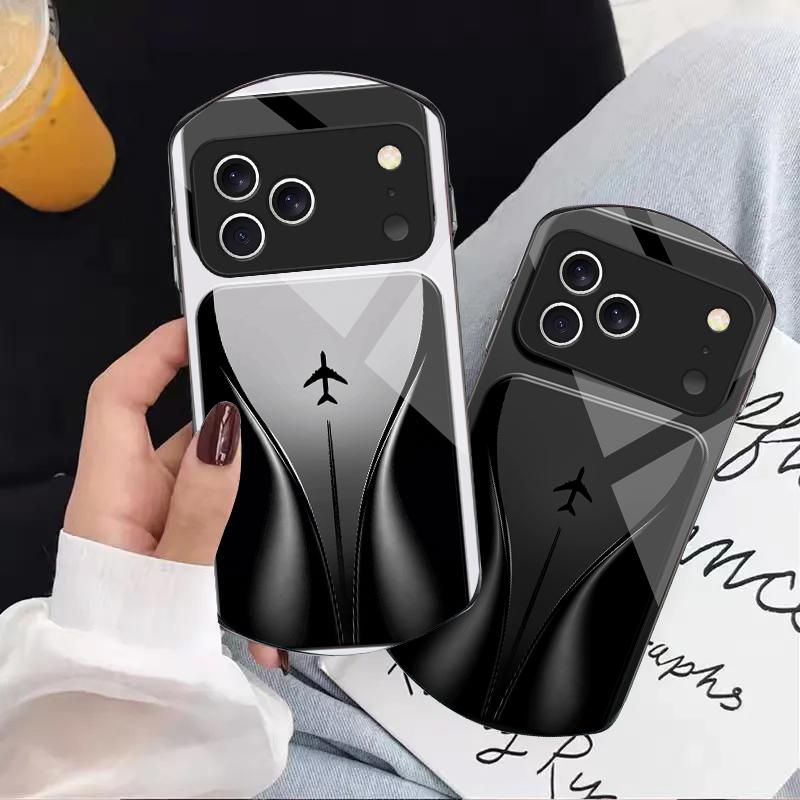 Aircraft in gradual flight For iPhone 17 16 15 14 Pro 13 Plus 12 mini 11 Pro Max XR X S 7 8 Elliptical Tempered Glass Phone Case