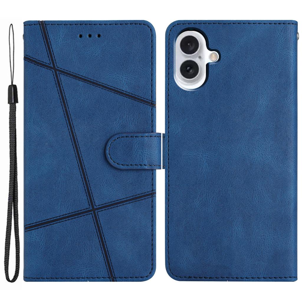 For iPhone 17 Wallet Case Line Imprinted Skin-Touch Leather Flip Phone Cover