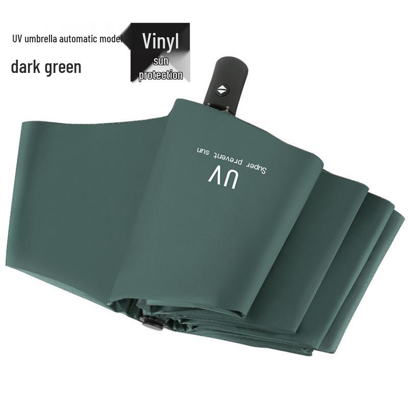 Women's Foldable UV Protection Sunshade: Black Vinyl Automatic Umbrella for Rain or Shine