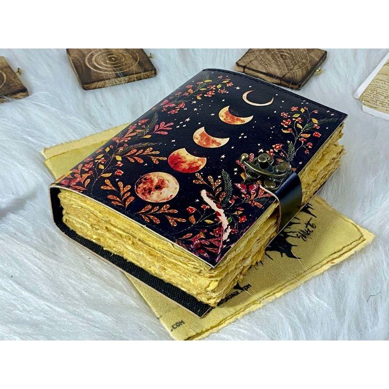 

Moon Phases Vintage Leather Journal for Men & Women of Antique Handmade Deckle Edge Vintage Paper, Leather Sketchbook, Great Gift 7 x 5 in - 100 Sheet
