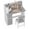 Kids' Desk and Chair Set with Pen Holder, Adjustable Tablet Stand, Cabinets and Bulletin Board, Gray