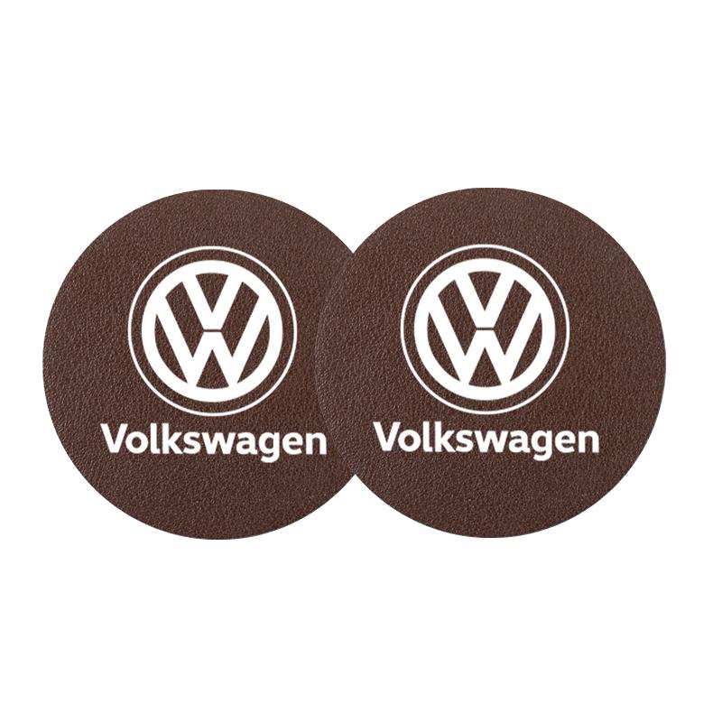 

2026 New For VOLKSWAGEN VW 2Pcs Leather Coaster Anti-noise Water Cup Pad Cushion For Volkswagen Scirocco Arteon Beetle GTI Tigua