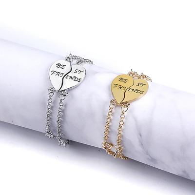 2Pcs Best Friends Heart Joint Pattern Bracelets Bangle Friendship Jewelry Gift