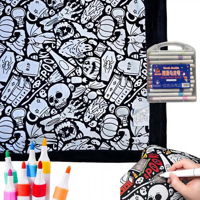 Diy Coloring Blanket With 24 Markers Color Your Own Cozy Velvet Throw Blanket For Kids Adults Creative Gift For Home Decor