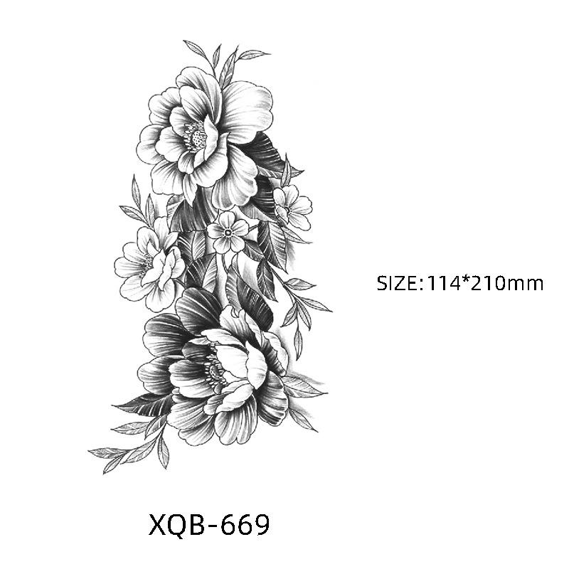 Waterproof Black & White Sketch Flower Half Sleeve Tattoo Stickers