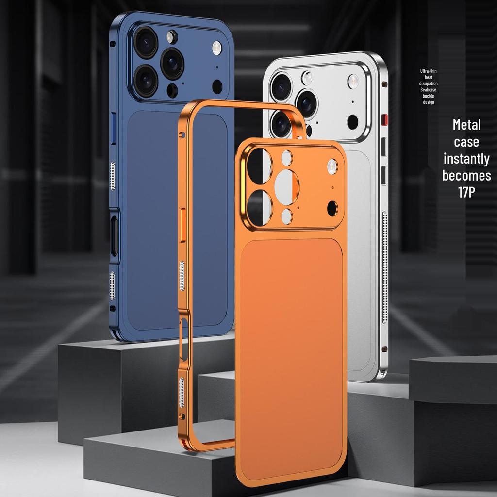 Seahorse Buckle Edge Frame with Metal Back Sticker for Apple 16 Pro Max/15 Pro/14 Pro – Instantly Transforms to Model 17