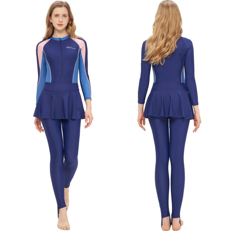 Costum de baie cu mânecă lungă pentru femei, acoperire completă, protecție împotriva erupțiilor cutanate, pentru surf, snorkeling, protecție UV, costum de scufundare
