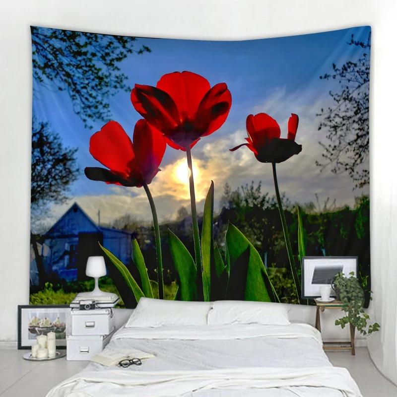 Garden Printed Tapestry Arched Flower Door Pattern Hanging Cloth Home Decoration Bedroom Living Room Wall Background Cloth