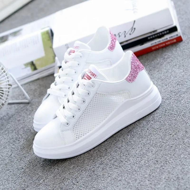 Fashion Women Running Spring Autumn Fashion White Breathable Embroidered Flower Lace-Up Casual Sneakers  women sneakers