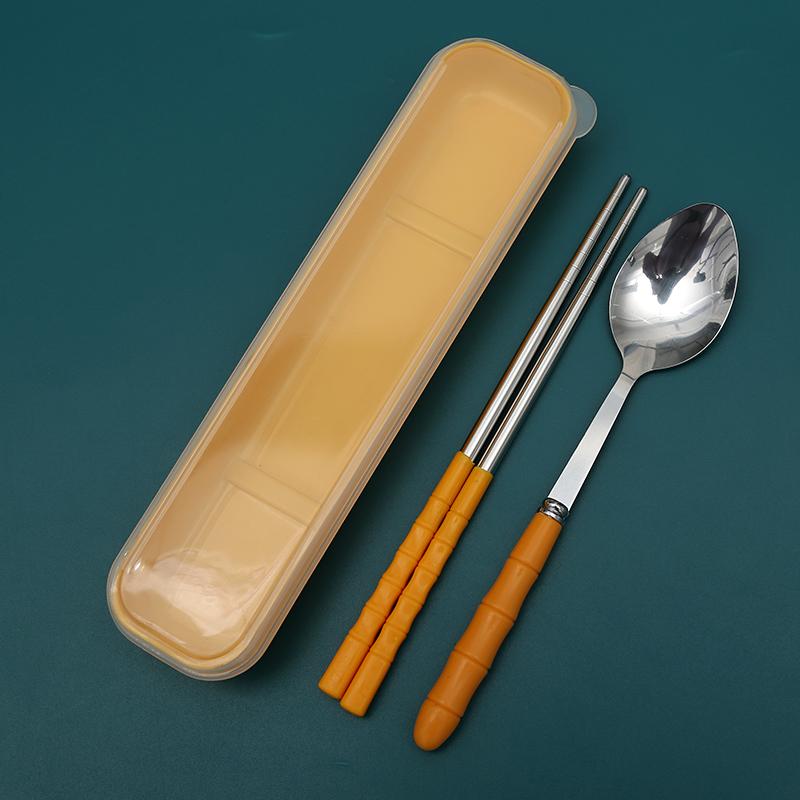 Chopsticks and Spoon Set Student Stainless Steel Portable Tableware 3-Piece Set Children's Fork Single Office Worker Storage Box