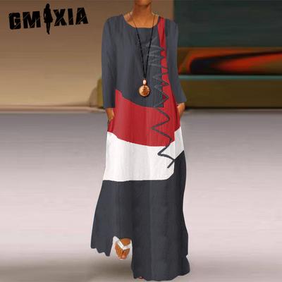 Vestidos casuales de cuello redondo y manga larga de otoño e invierno a la moda para mujer