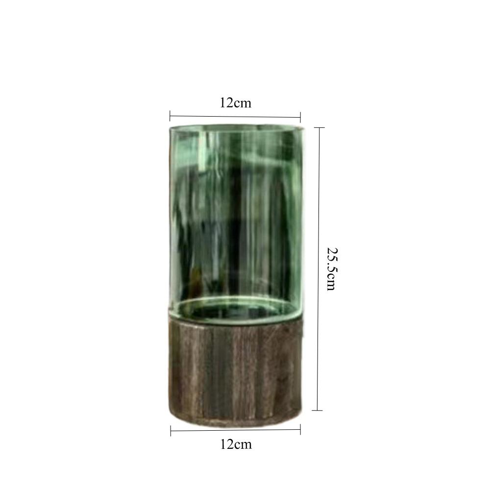 Simple Retro Light Luxury Wooden Base Glass Vase Water Nourishing Flowers Transparent Glass Vase Dining Table Decoration