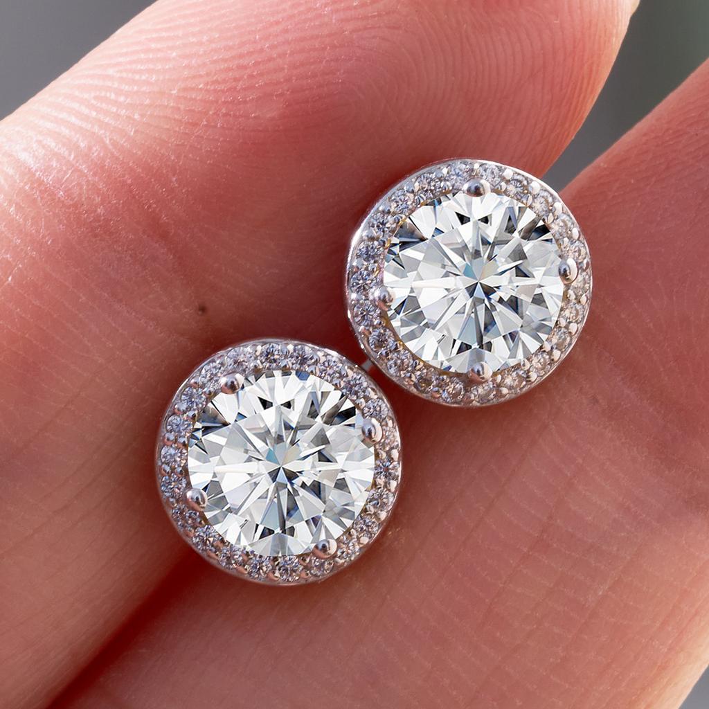 925 Silver 1 Carat Moissanite Round Earrings Engagement Wedding Daily Work Party Travel Luxurious Gift For Women