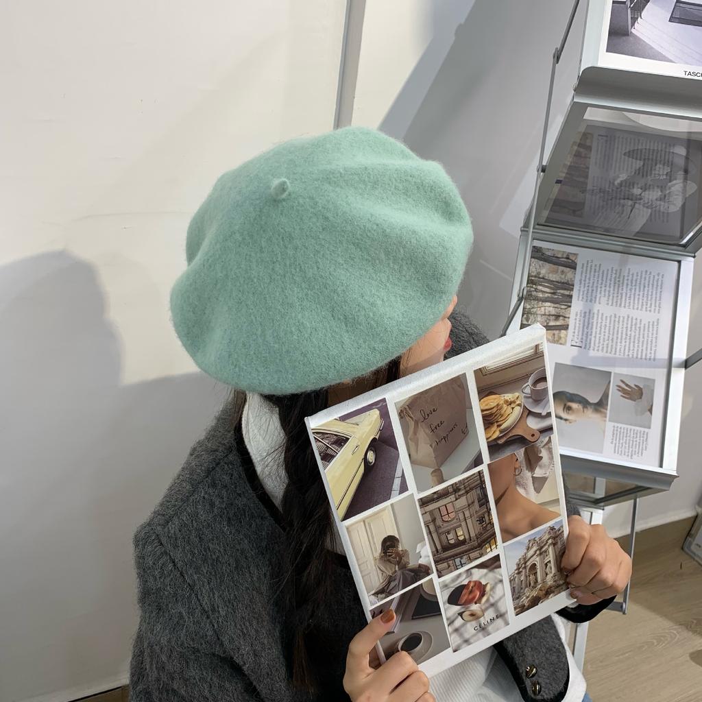 Woolen Beret Women Korean Versatile Hat Women Autumn and Winter Japanese Retro Candy Color Painter Hat