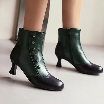 Dames korte laarsjes met hoge hakken herfst en winter nieuw retro kleurblok grote maat korte laarsjes