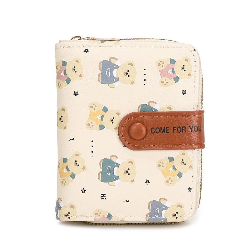 Cute PU Leather Short Wallet Bear Short Coin Purse Zipper Storage Bag Women Girls