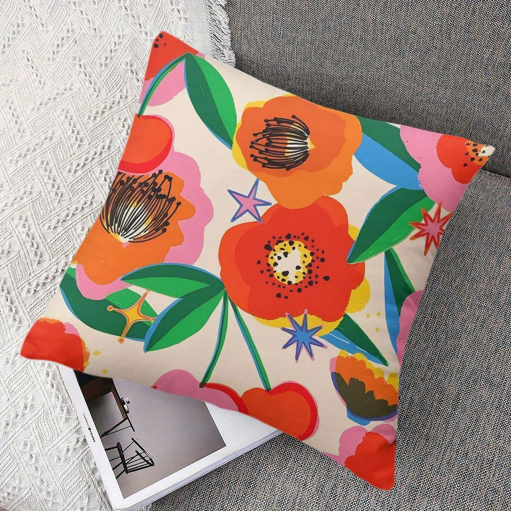 Vivid Bloom Fiesta Square Jacquard Pillow Cover for Sofa Office Waist Cushion Cover Home Decorative Pillowcase