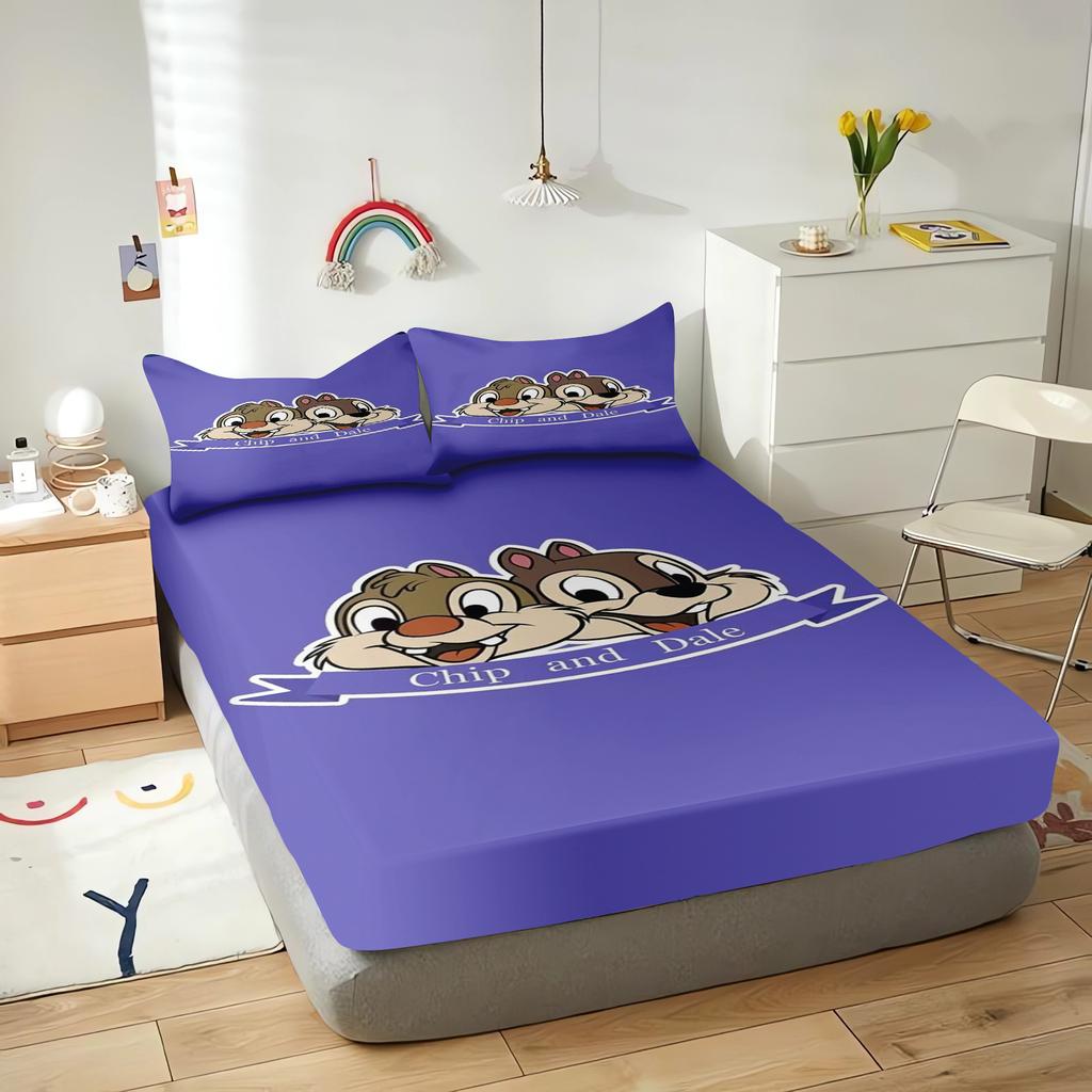 Chip And Dale Cartoon Fitted Sheet Cover For Children Cute Digital Printing Bedding, Coverage, Teenager With Elastic Sheets